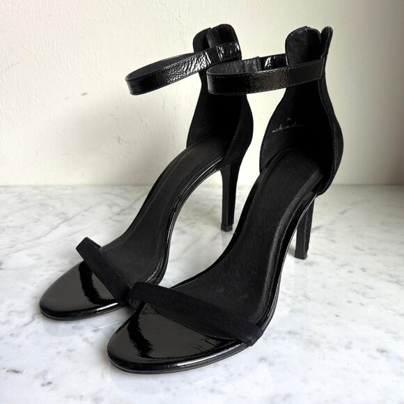 Joie Leather Patent and Suede Ankle Strap Heels Black Zip Back Size 38 - Picture 1 of 9